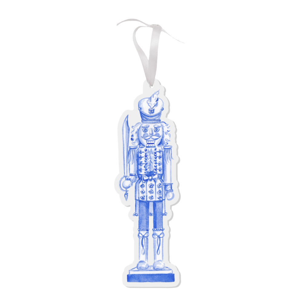 Grandmillennial Blue Nutcracker Watercolor Ornament