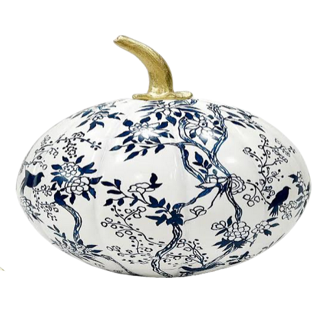 FABULOUS BLUE FLORAL TOLE GREEN PUMPKIN