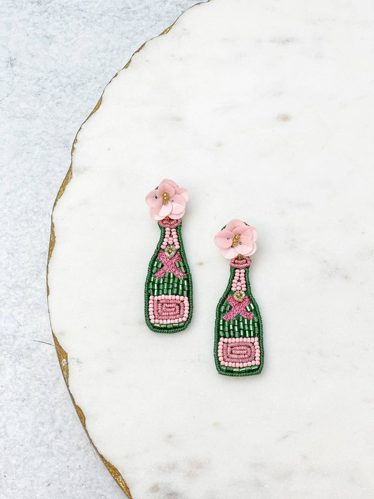Flower Post Wine Bottle Beaded Dangles - Green