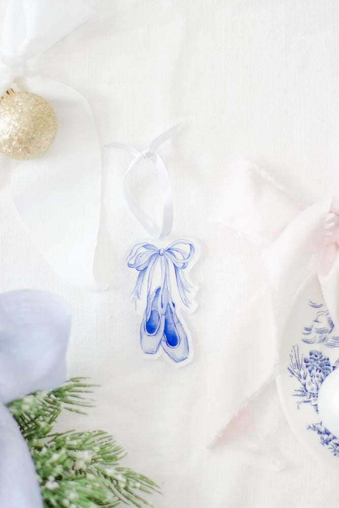 Blue and White Pointe Shoes Watercolor Ornament