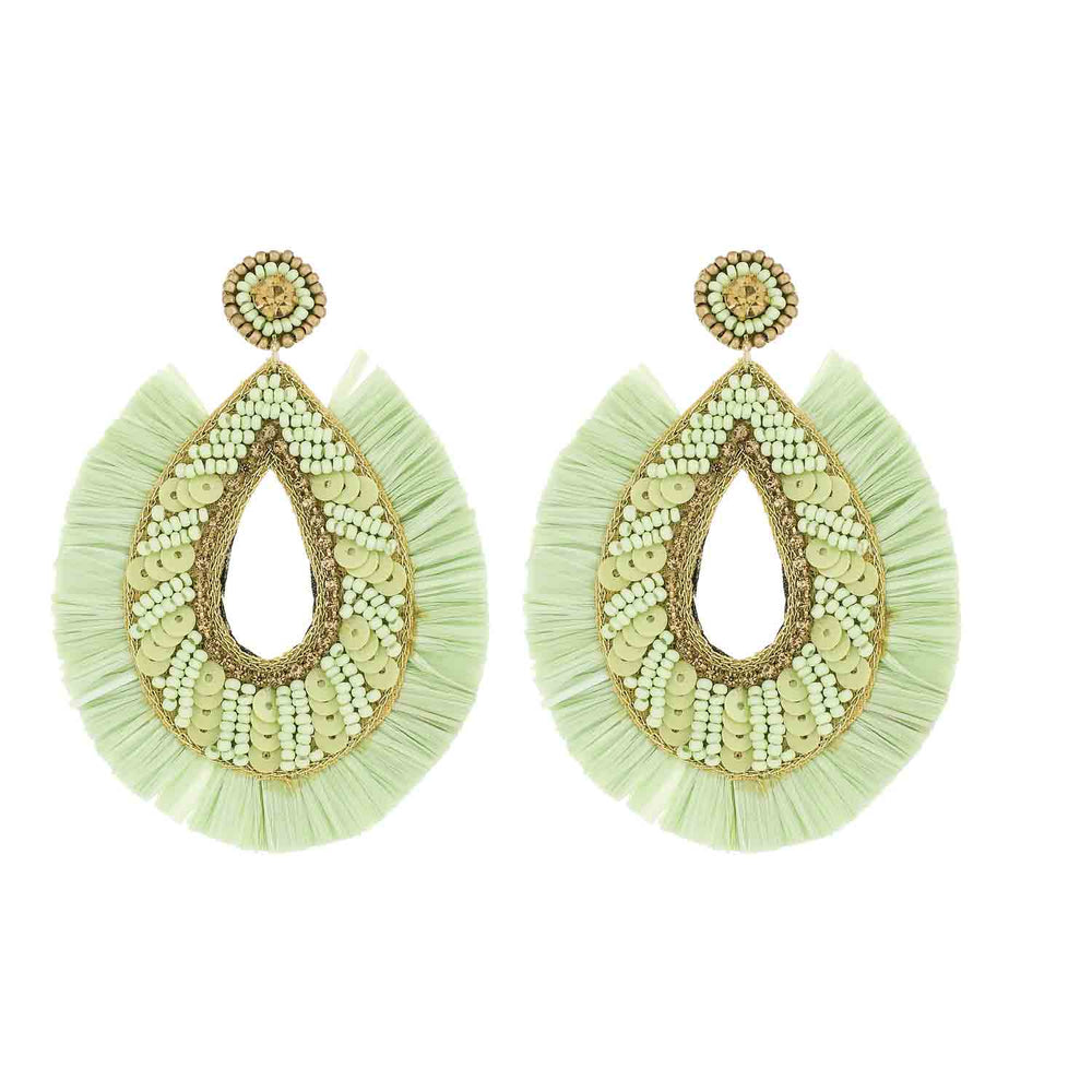 SEED BEAD MINT/GOLD WITH RAFFIA