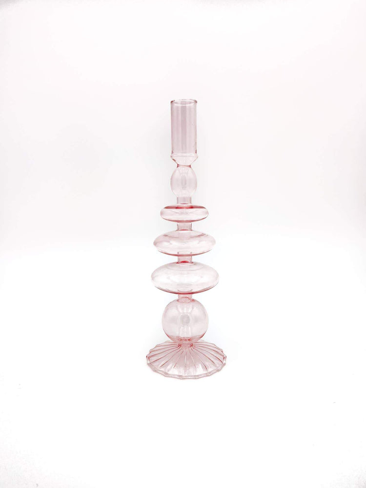 Pink Glass Taper Candlestick